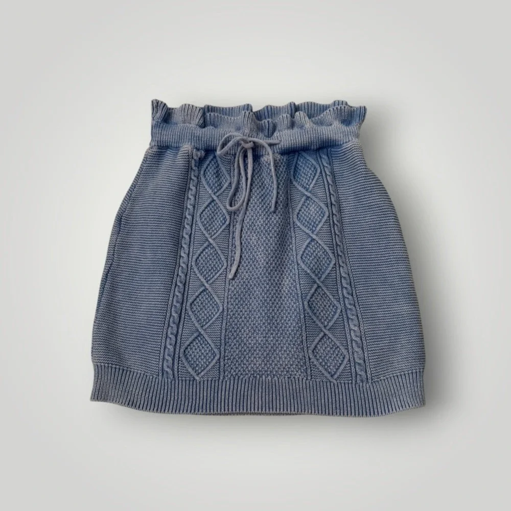 Free People Instant Crush Cable Knit Mini Skirt Women Small Blue Pull On Chunky